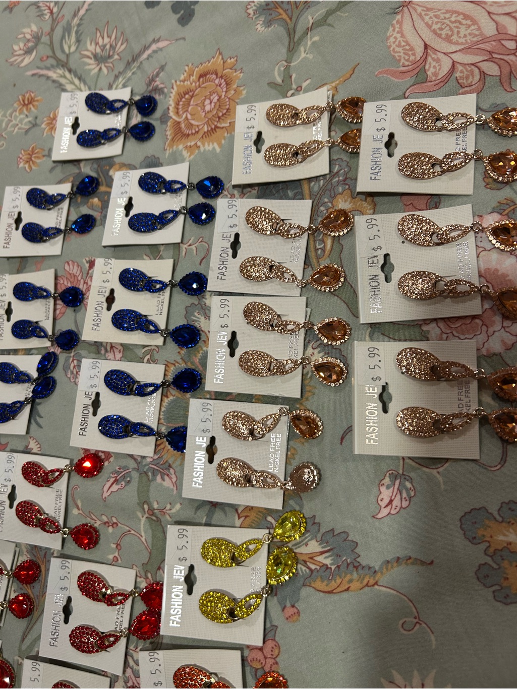 27 Clip On Pairs Women's Glitter Teardrop Earrings - Blue, Gold, Red, Yellow
